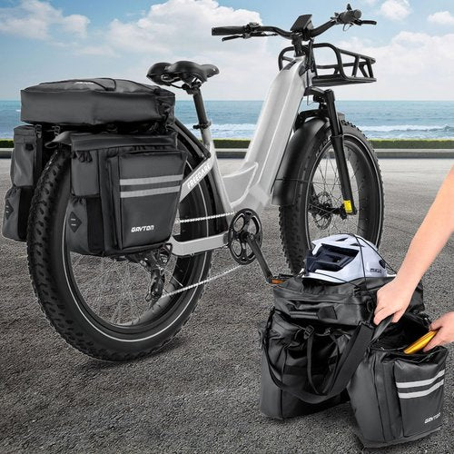 GAVTON 3-in-1 Waterproof Bike Pannier Bag Set 40L Detachable Bicycle Saddle Bag Backpack with Adjustable Shoulder Strap Heavy-Duty Polyester for Commuting Touring Cycling Accessories
