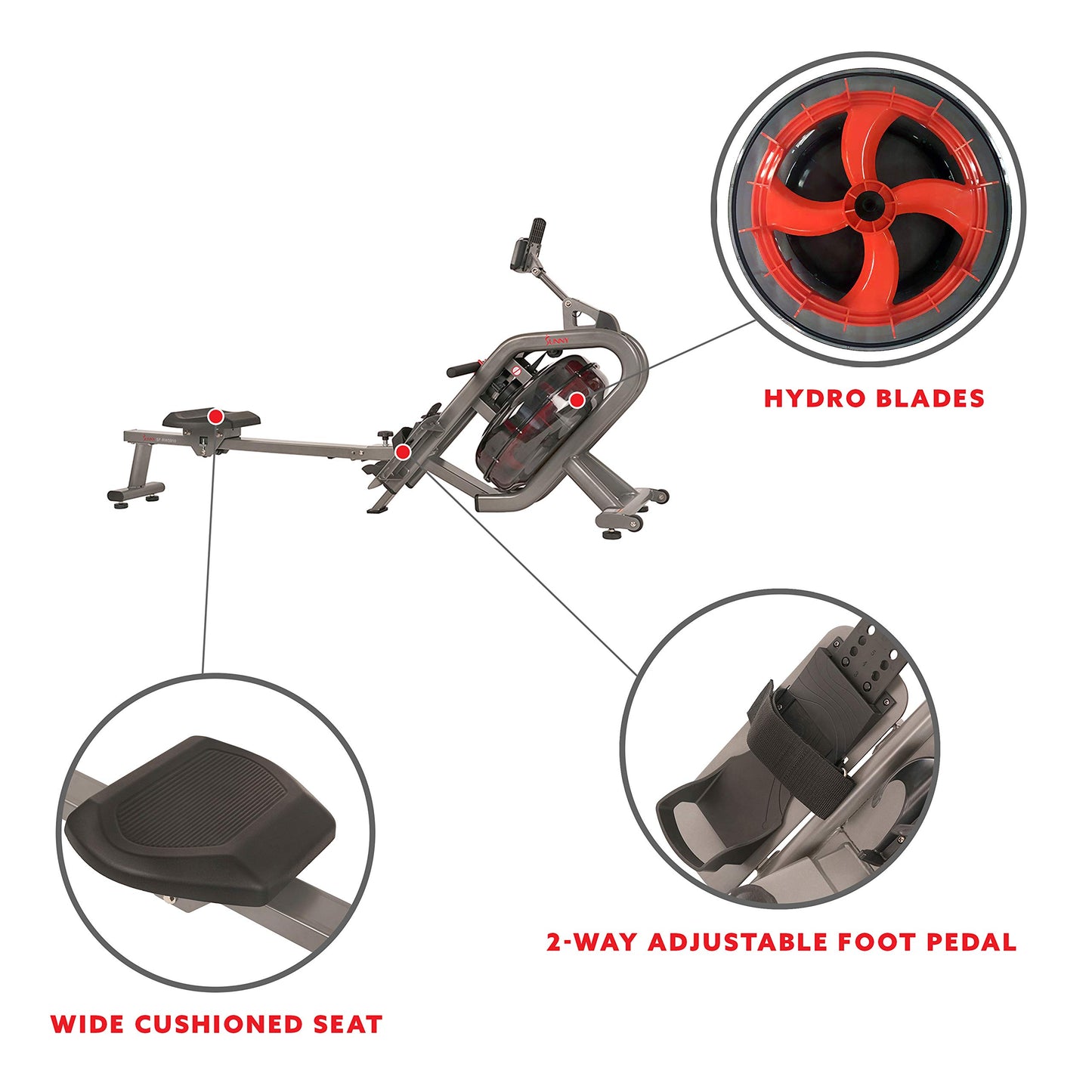 Sunny Health & Fitness Phantom Hydro Water Rower for Full-Body Cardio