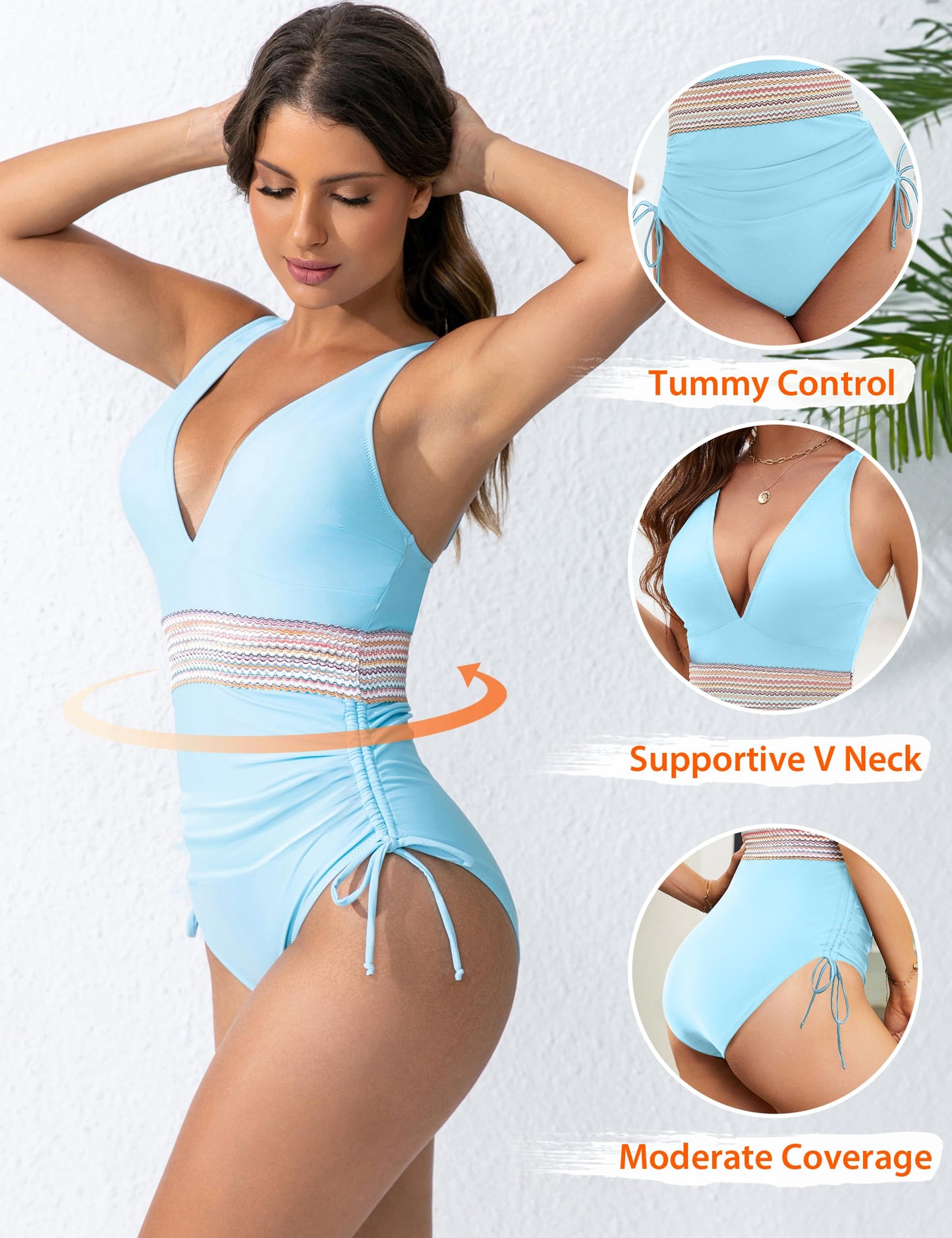 Blooming Jelly Women Tummy Control Swimsuits One Piece Modest Bathing Suit Slimming V Neck Swim Suits 2024 (M, Blue)