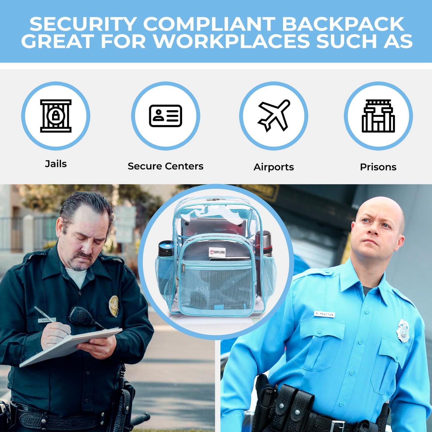 Clear Backpack Heavy Duty XL - H18''xW14''xD8. Has TSA Lock - Turquoise