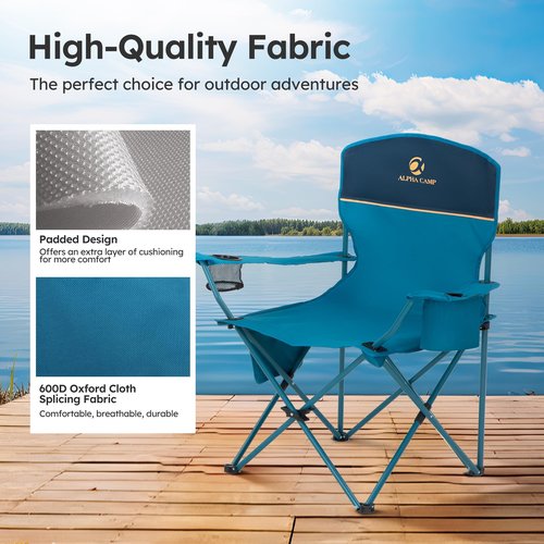 LET'S CAMP Camping Chair 2 Pack Folding Chair with 3-Can Cooler Bag Portable Lawn Chair with Cup Holder,Storage Pocket, Supports 225LBS, Collapsible Chair for Camp, Beach, Picnic (Blue)