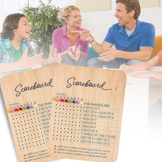 2025 New Phase 10 Score Board – Wooden Phase Ten Scoreboard with 8 Colored Pegs, Durable and Portable Round Tracker for Phase 10 Card Game, Perfect Adults Game Night Accessory (2pcs)