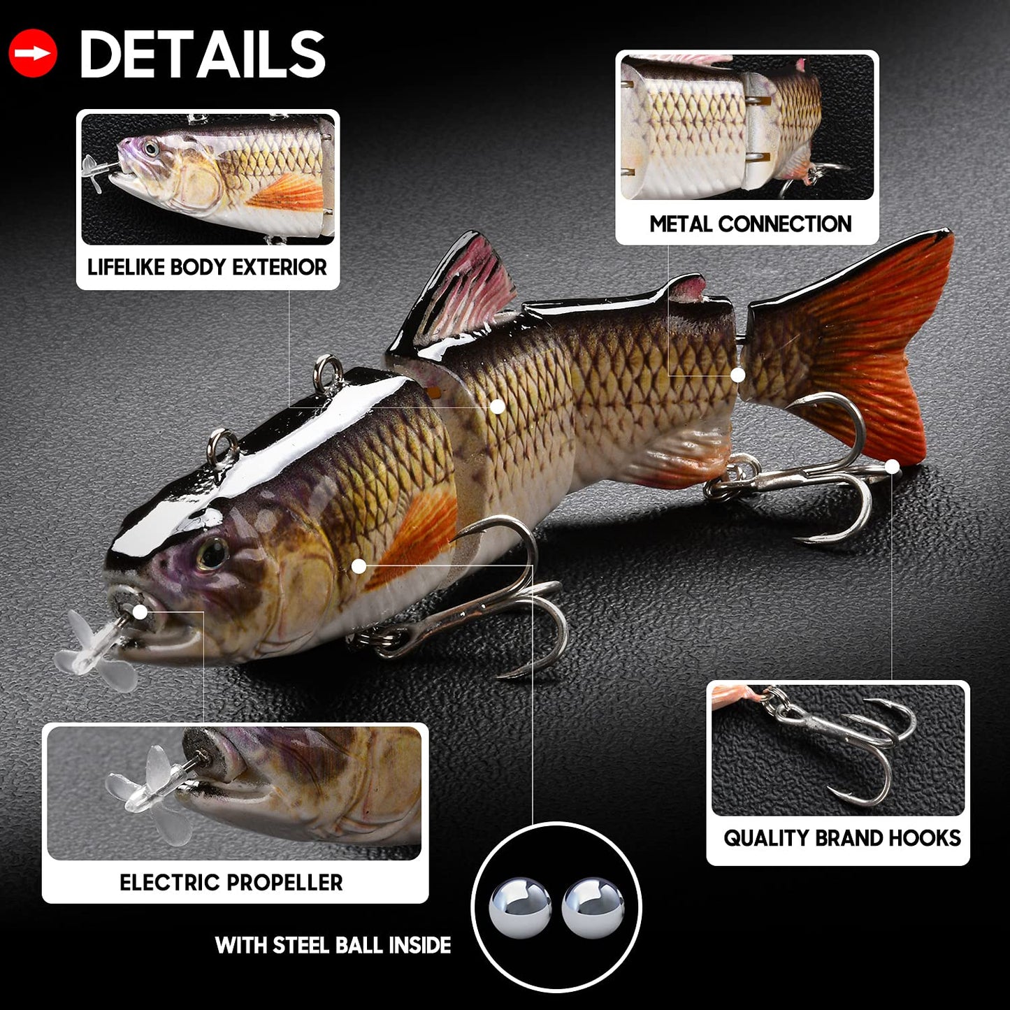 Robotic Swimming Fishing Electric Lures 5.12" USB Rechargeable LED Light Wobbler Multi Jointed Swimbaits Hard Lures Fishing Tackle (Rainbow Shad)