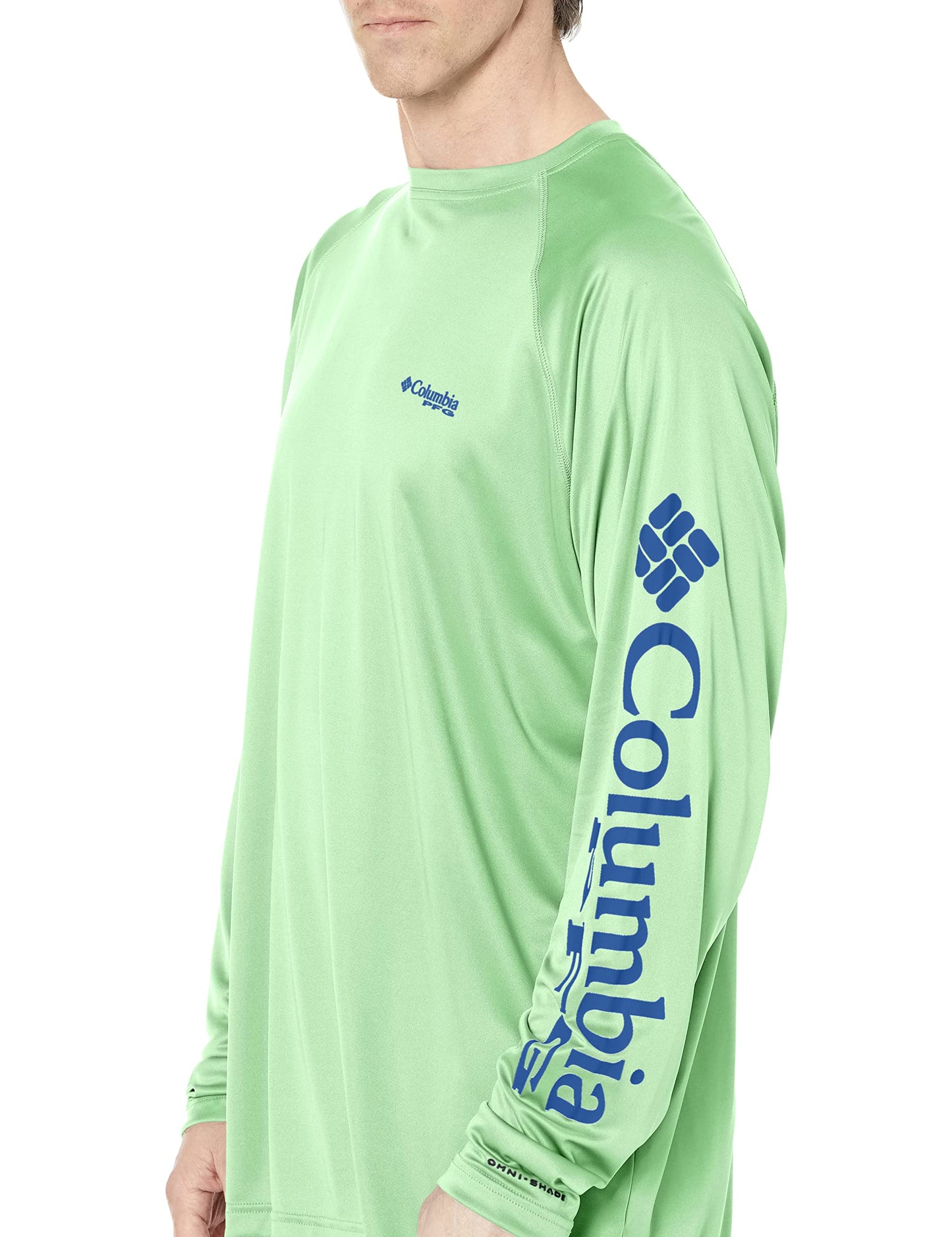 Columbia Men's PFG Terminal Tackle Long Sleeve Fishing Shirt, Key West/Vivid Blue Logo, Large Tall
