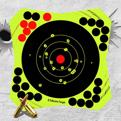 High-Visibility Adhesive Shooting Targets - Bright Fluorescent Yellow Stick-on Design for BB Guns, Airsoft, Rifles & Pistols - Indoor/Outdoor Range Use-(25 Pack, 8x8 Inch)