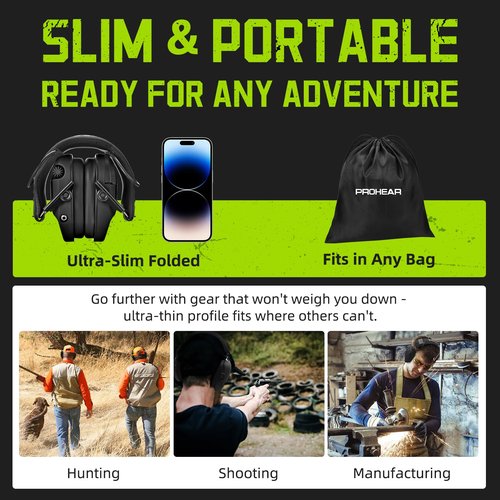 PROHEAR 022 Electronic Ear Protection for Shooting & Hunting - 29dB SNR Noise Reduction, 5X Sound Amplification, 4 Omnidirectional Microphones, HD Speakers - Gun Range Hearing Protection Muffs,Black