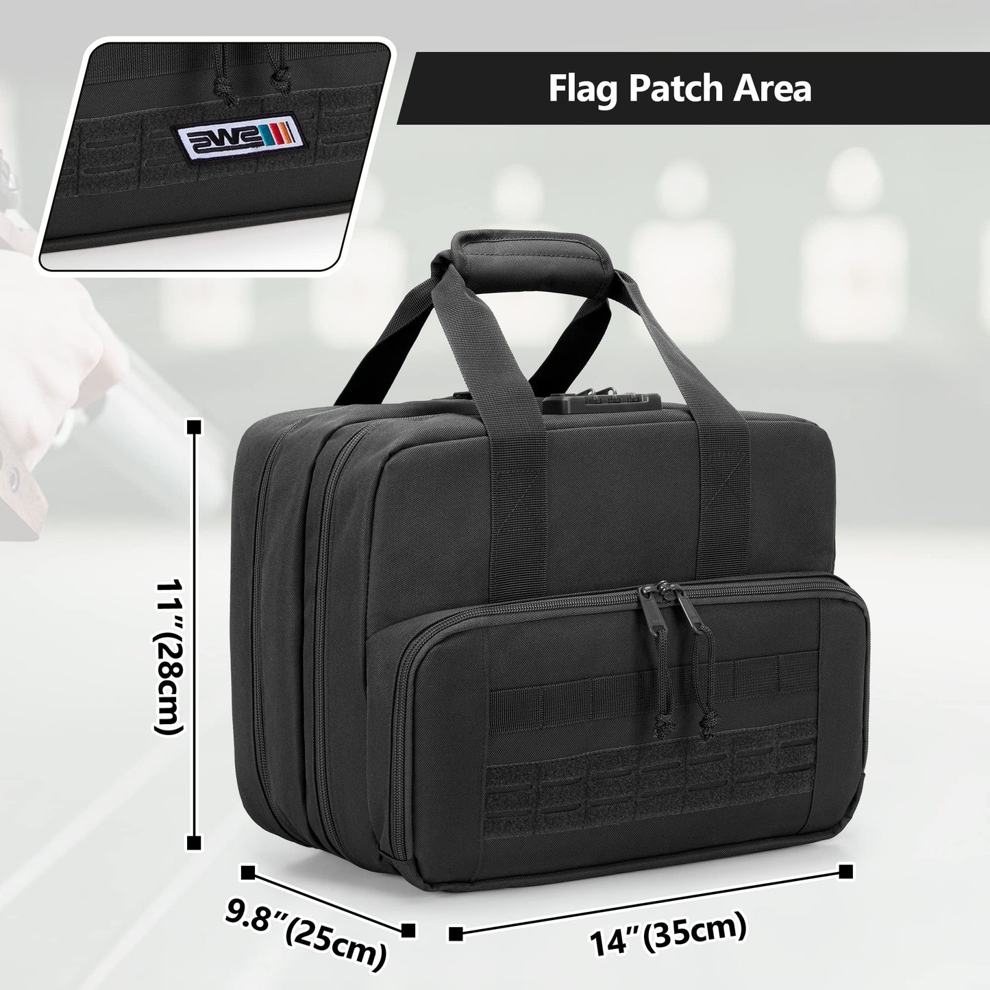 GOBUROS Tactical Gun Range Bag for 4 Handguns and Ammo, Pistol Duffle Bag with TSA Lock and 14x Magazine Slots for Hunting Shooting Range Sport