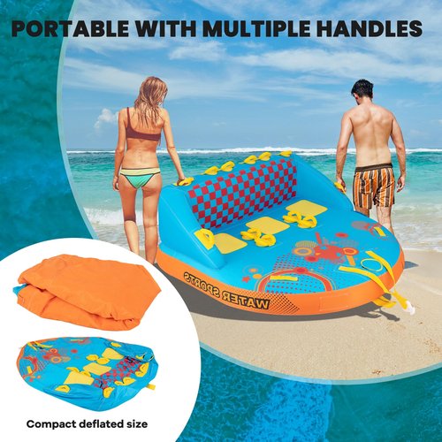 SPORFIT Towable Tubes for Boating, Water Towables for Boats to Pull 2-3 Riders, Water Tubes Pool Raft with Sofa Style Backrest, Heavy-Duty Nylon Cover, Front & Back Tow Points