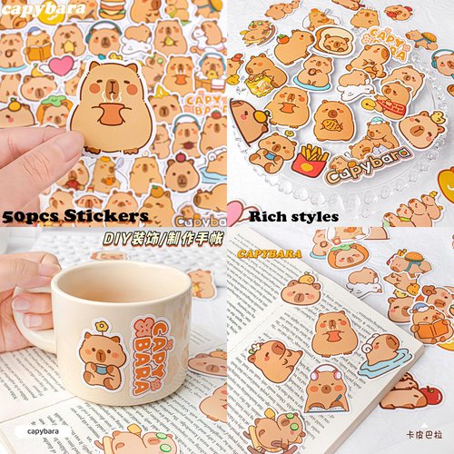 LJJINGXS Capybara Gift Set for Enthusiast, Including Capybara Drawstring Bag, 1 Wallet,1 Sticky Note,1 Lanyard, 4Keychains, 4 Button Pins, 4 Bookmark, 50 Capybara Stickers.