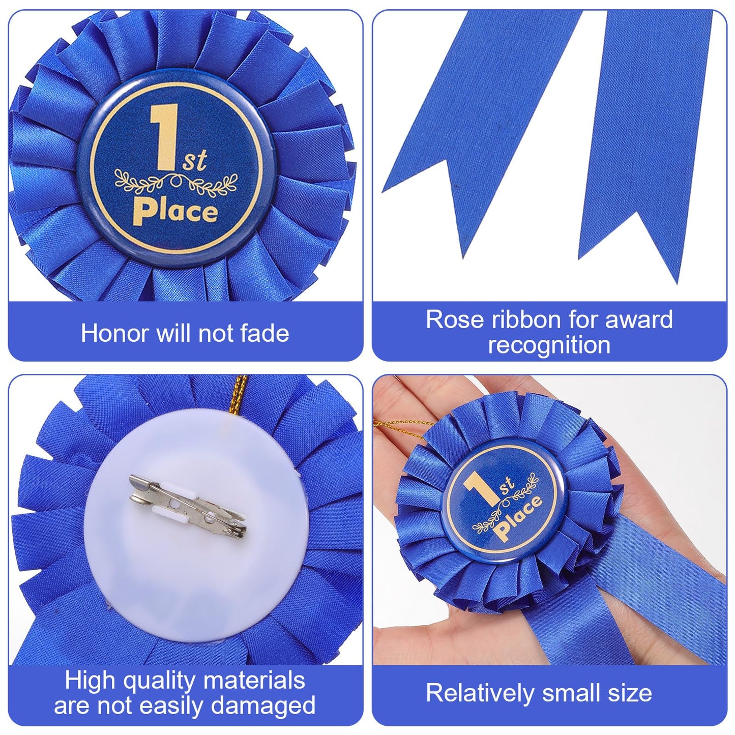 3 Pcs Award Ribbons Rosette, 1st 2nd 3rd Place First Place Ribbon Recognition Rosette, Blue Red White Prize Badge Participation Ribbon for Medals Competition Science Fair Sports Events Talent Shows