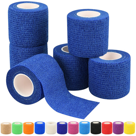2" Self Adhesive Bandage Wraps, 6pcs Vet Wraps, Blue, 5 Yard Self Adherent Wraps for Sports, Wrist, Ankle and Swelling