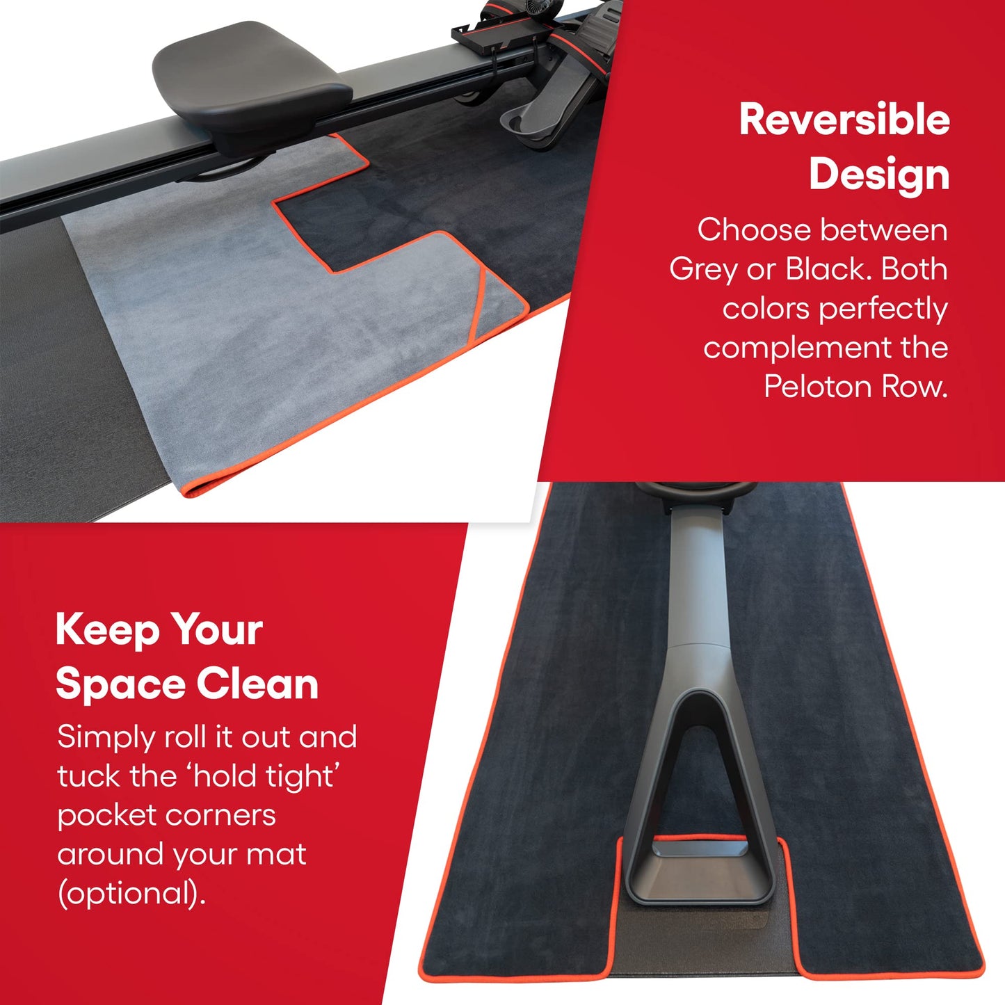 Mat Sweat Towel for Original Peloton Row and Cross Training Row+ - Custom Floor Mat for Peloton Rower - Accessories for Peloton - Keep Your Floor Clean of Sweat - Reversible Design