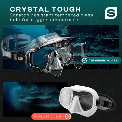 Scuba Prime Pano 3 Scuba Diving Mask, Tempered Glass Snorkel Mask Three-Window Scuba Mask No-Leak Dive Mask Silicone Skirt Diving Mask for Snorkeling and Scuba Use, TransBlack