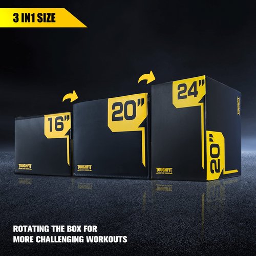 ToughFit Plyo Box - 3 in 1 Foam Plyometric Box - Jump Box for MMA, Crossfit - Adjustment Height Plyometric Jump Box for Home Gym - PVC Cover Platform & High-Density Workout Box (Small - 20"x18"x16")