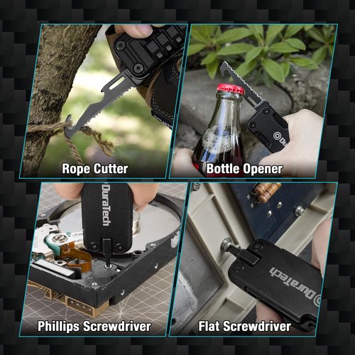 DuraTech 16-in-1 Multitool Knife, Compact EDC Pocket Tool with Locking Blade, Magnetic Bit Holder, 6 S2 Screwdriver Bits, Bottle Opener & Rope Cutter – Ideal for Camping, Hiking, Survival