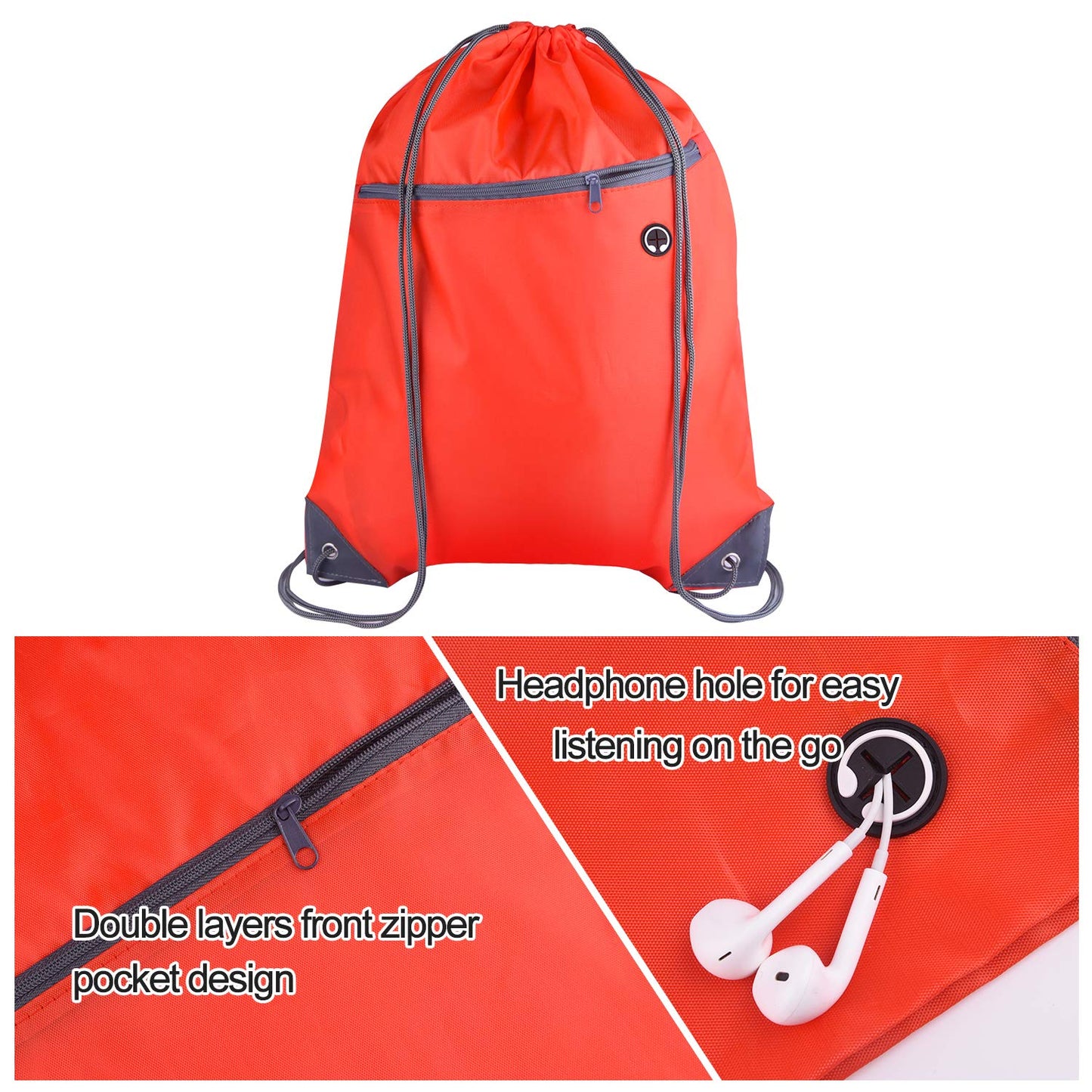 KUUQA 12Pcs Drawstring Backpack Bags Bulk with Zipper Pocket Christmas Gift Bag（Red）