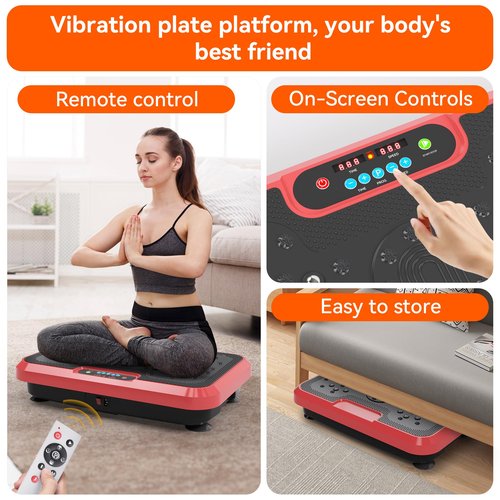 Vibration Plate Exercise Machine, Vibration Plate for Lymphatic Drainage Weight Loss, 999 Gear Shaping Vibrating Plate, Full Whole Body Workout Vibration Platform with Handles for Home Fitness (RED)