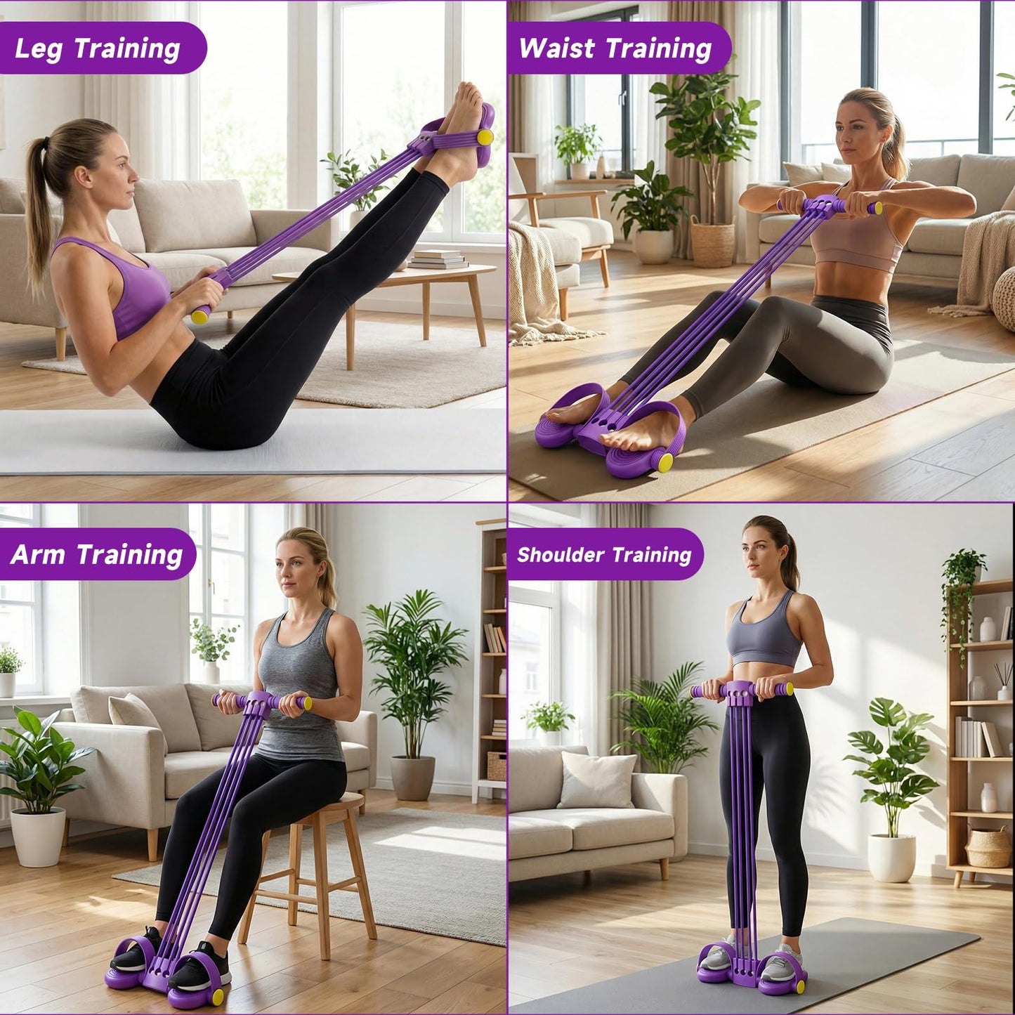 Pedal Resistance Bands with Handles, Adjustable 6-Tube Foot Pedal Resistance Band, Heavy-Duty Natural Rubber Tension Bands for Full Body Workout, Home Fitness Training for Abdomen, Arms, Legs & Waist