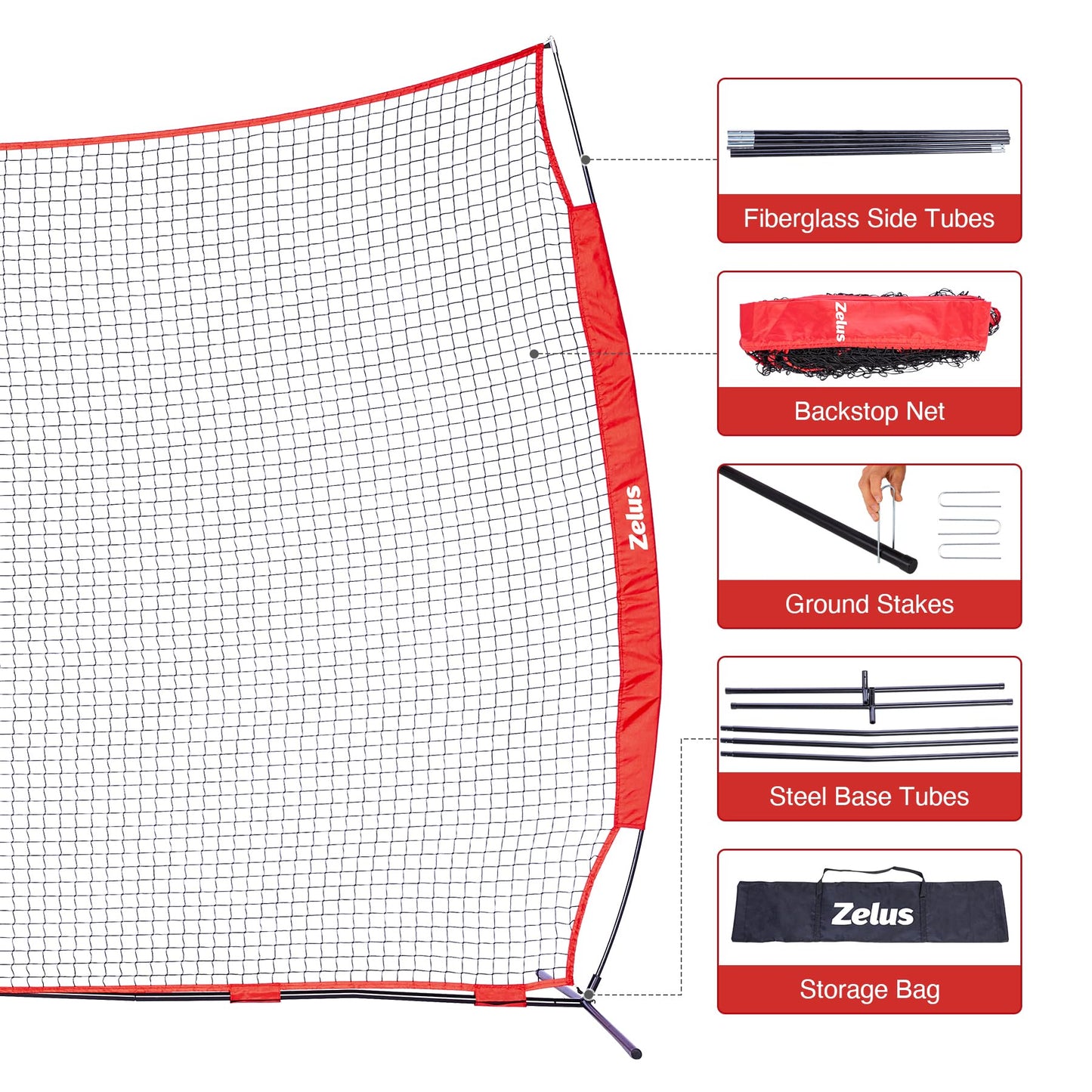 ZELUS 12x 9ft Barricade Backstop, Sports Barrier Nets for Lacrosse, Basketball, Soccer, Field Hockey, Baseball and More