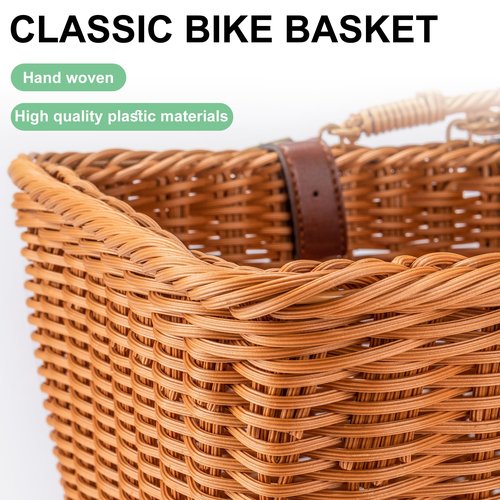 Bike Basket - Durable Front Bicycle Bike Baskets - Handmade Woven Wicker Bike Basket with Adjustable Leather Straps (New Brown)