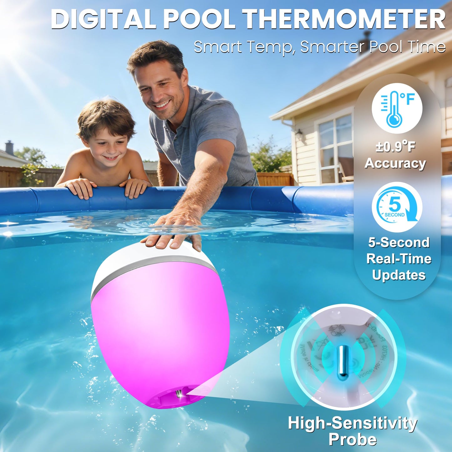 AearKing 3in1 Floating Pool Speaker with Digital Pool Thermometer,Bluetooth Pool-Speaker with Colorful Lights,TWS Hot Tub Speaker Waterproof IP68 Pools-Speaker,BT5.0 Bluetooth Speaker for Pools-White