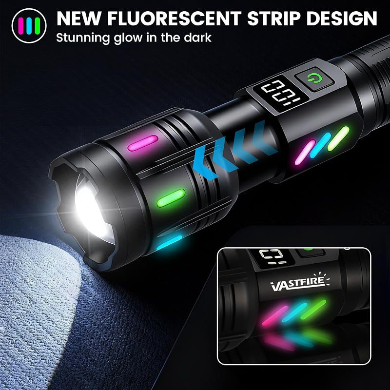 Rechargeable Flashlight, 5000 Ft Long-Range, 30W LED, Dual USB-C — Deep Black