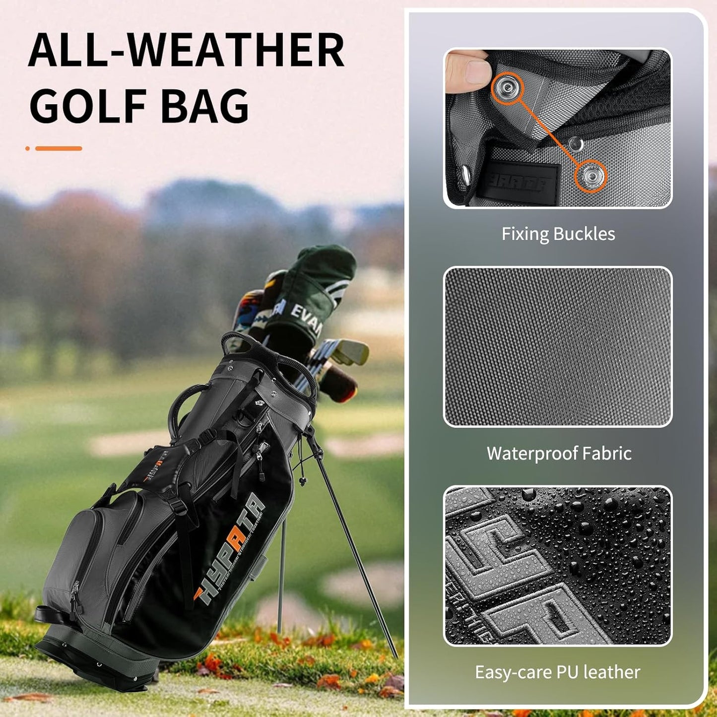 14 Way Golf Bags for Men, Lightweight Golf Stand Bag with 8 Pockets, Cooler Pouch, Rangefinder Pouch, Detachable Dual Strap, Rain Cover Hood