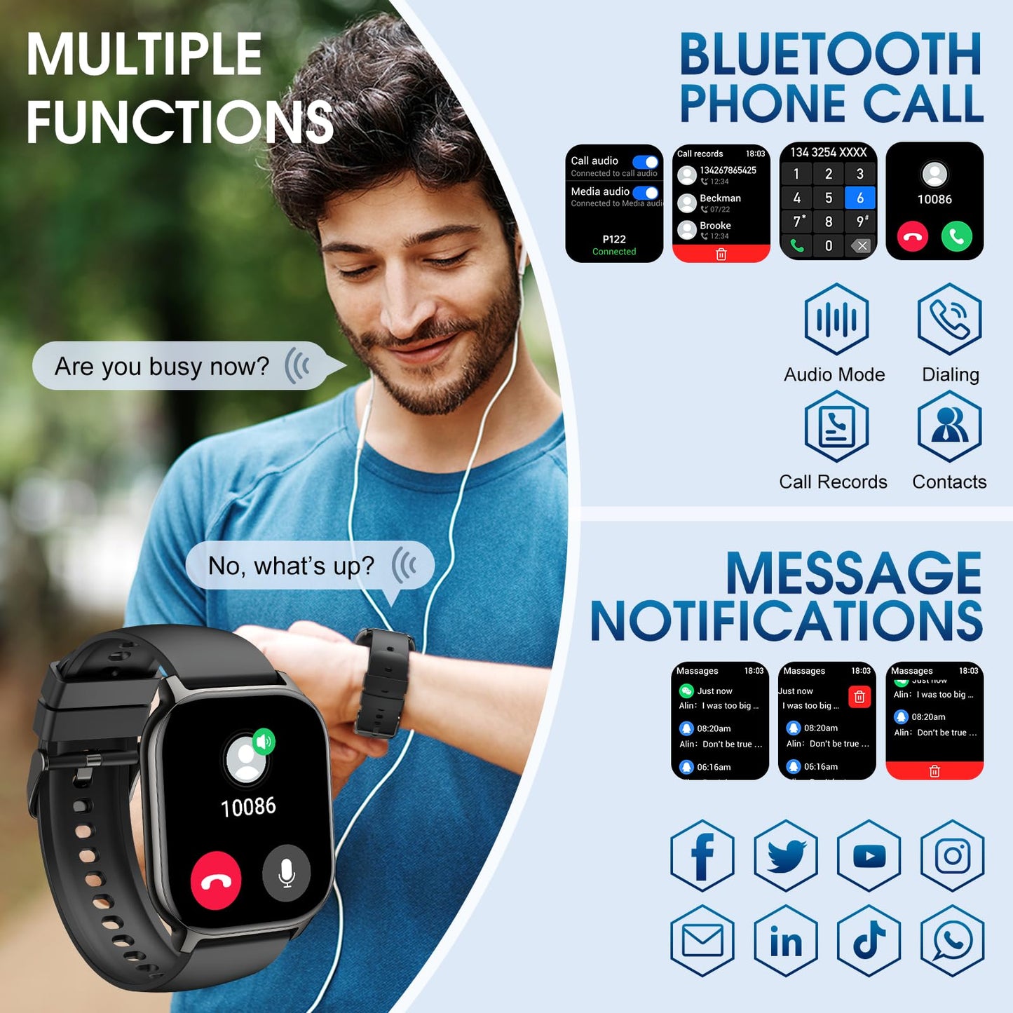 BP Doctor Smart Watch(Answer/Make Call),120+ Sport Modes Fitness Tracker with Sleep Heart Rate Monitor, Pedometer, IP68 Waterproof Fitness Watch for iOS Android