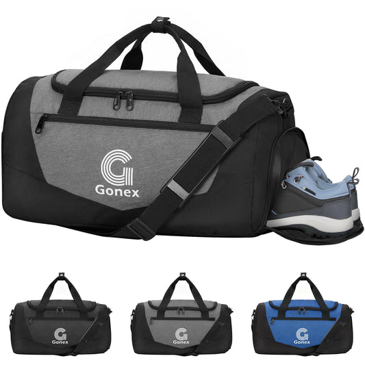 Gonex Gym Duffel Bag 18 inch with Shoe Compartment Wet Pocket, Large Capacity Sports Duffle Bag for Men Women, Workout & Travel Bag with Multiple Pockets, Black/Gray, Small (30L)