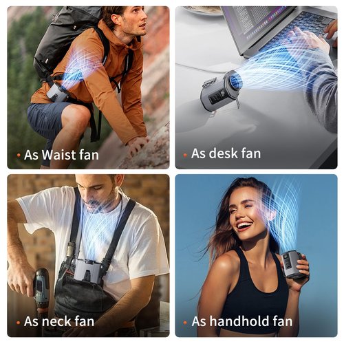 Waist fan,Portable Fan Rechargeable,Strong Airflow Mini Wearable Belt Fans,10 Speed Portable Neck Fans,Outdoor,Camping,Jobsite,Fishing,Travel (Grey)
