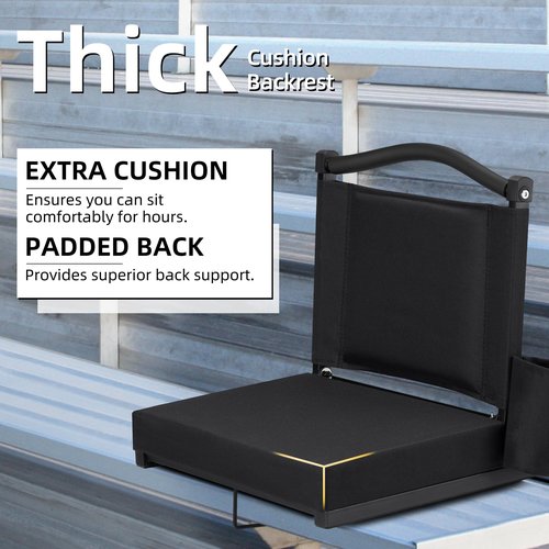 HABUTWAY Stadium Seats with Back Support and Thick Cushion Bleacher Seats with Backs and Cushion Wide, Stadium Chairs Include Shoulder Strap and Pocket, Perfect for Sports Events (Black)
