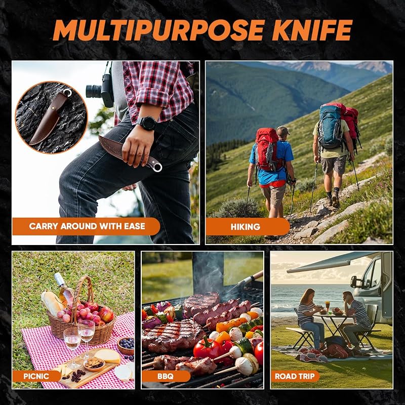 Fixed Blade Survival Knife with Leather Sheath - 8.5-Inch Full Tang Bushcraft Hunting Knife