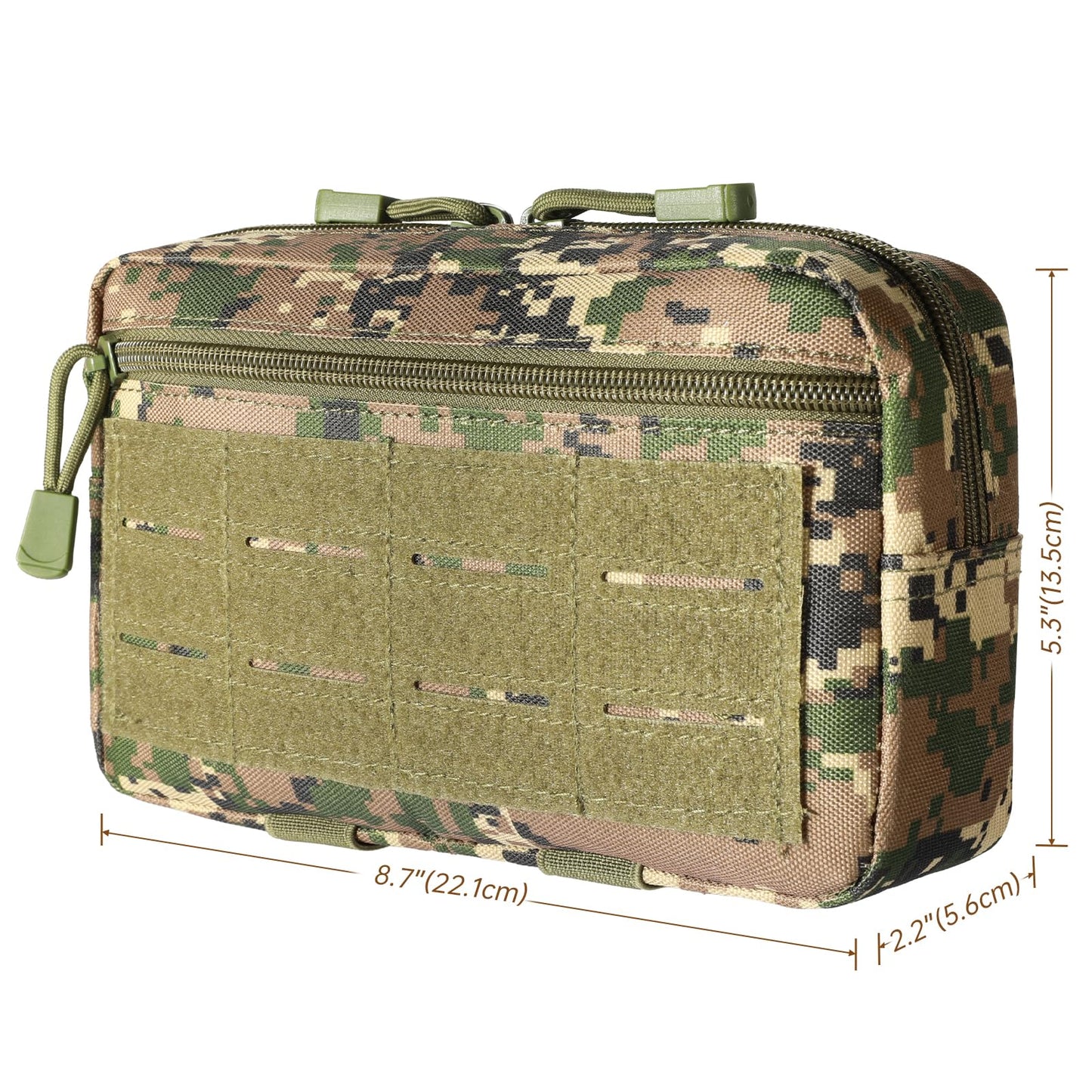 FRTKK Tactical Molle Admin Pouch Utility Laser Cut EDC Tool Pouch Bag Horizontal Modular Pouches Include US Flag Patch and Keychain (Digital)