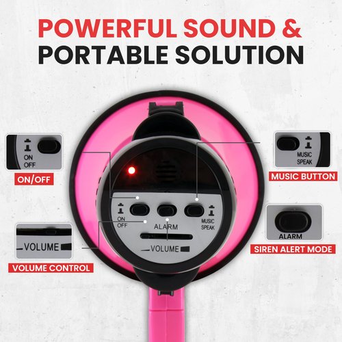 PYLE Portable Megaphone Speaker Siren Bullhorn - Compact and Battery Operated with 30 Watt Power, Microphone, 2 Modes, PA Sound and Foldable Handle for Cheerleading and Police Use PMP34PK