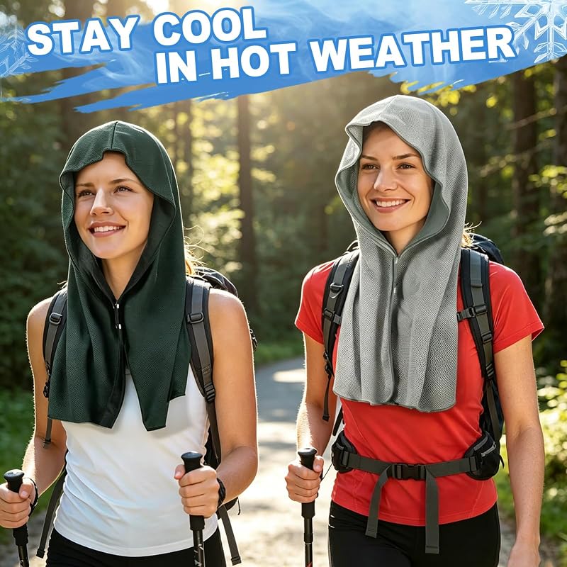 4 Pcs Cooling Hoodie Towels for Neck & Face - Absorbent, Quick-Dry (Black & Light Grey)