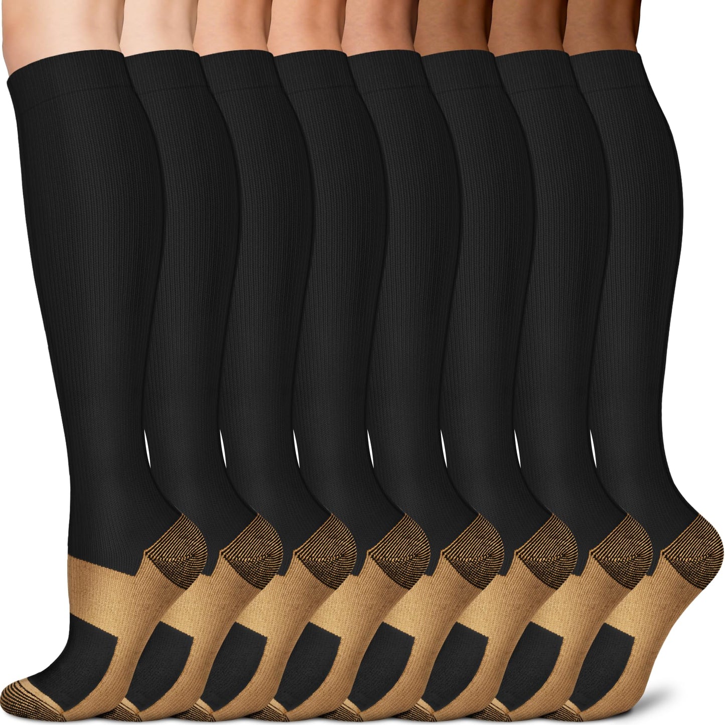 Sooverki Graduated Copper Compression Socks for Men & Women Circulation 8 Pairs 15-20mmHg - Best for Running Athletic Cycling