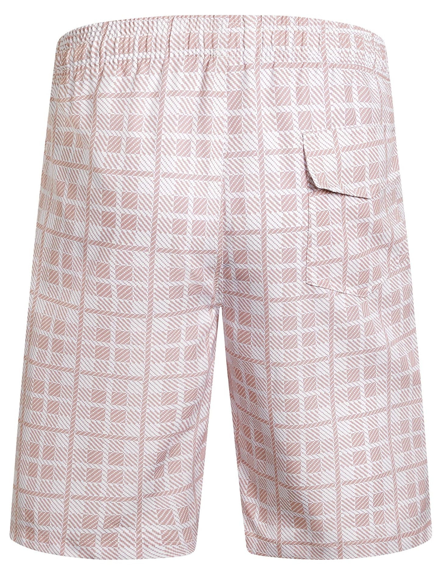 ELETOP Men's Swim Trunks Quick Dry Bathing Suit Swimming Board Shorts Mesh Lining Beach Swimwear Grid Pink 3XL