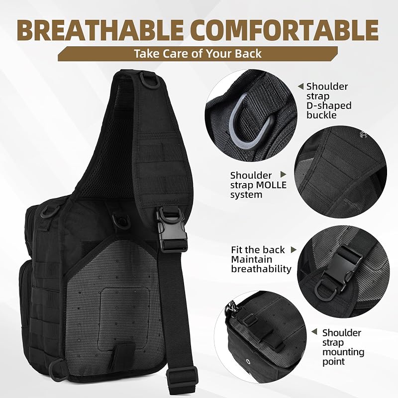 Gracedon Tactical Chest Pack Sling Bag 8L Molle Military Backpack - Black