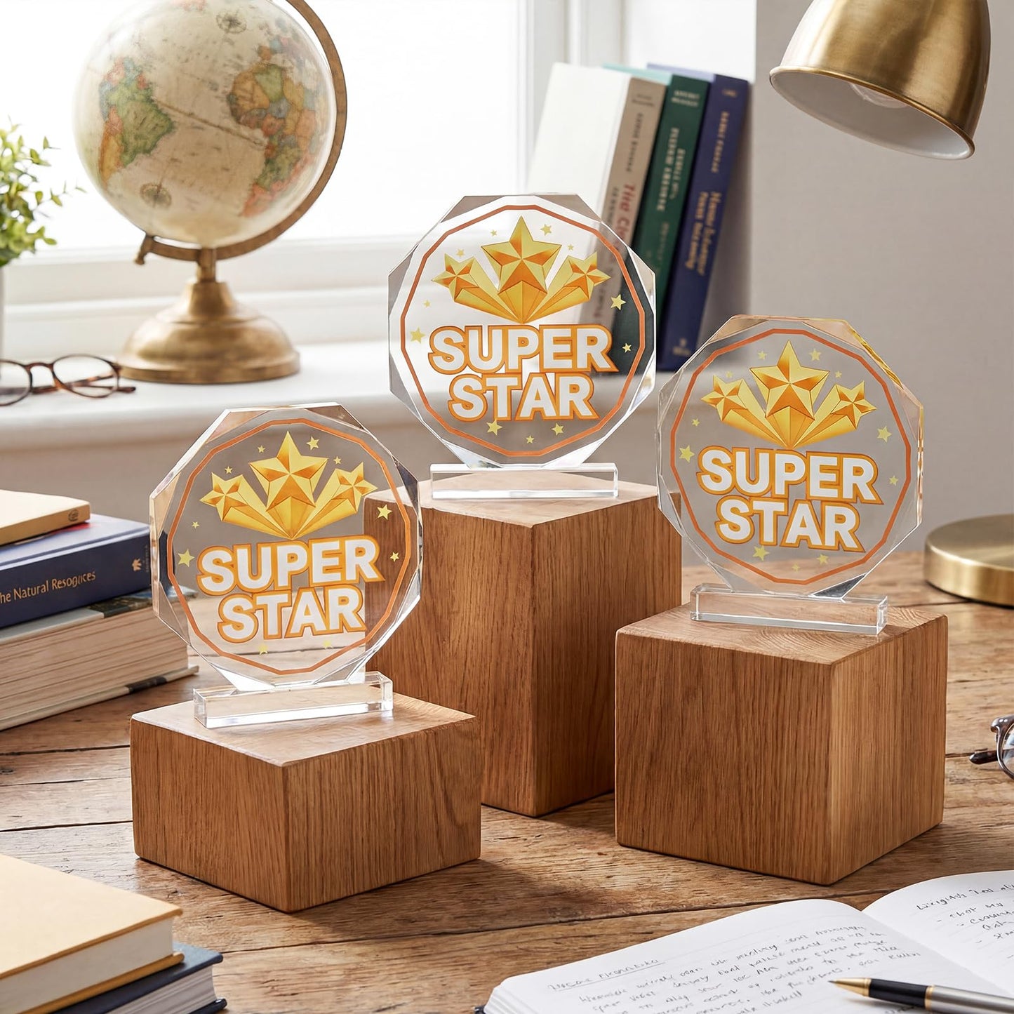 CroBlissful 3/6 Pcs Trophy Award 4.72 x 4.72 Inches Acrylic Trophy Plaques Awards for Kids Adult Team Participation Gift Prizes(6 Pcs,Super Star)