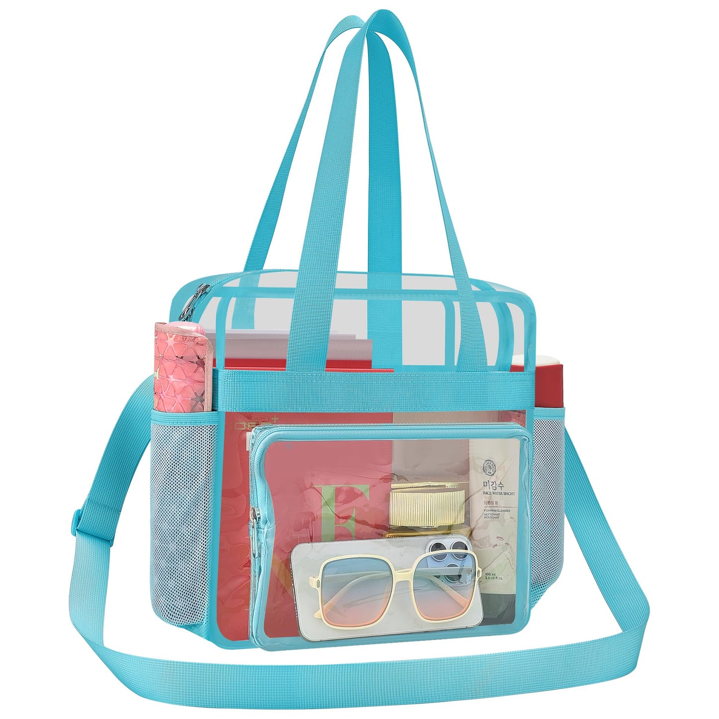 Busiuw Clear Bag for Stadium Events, Stadium Approved 12x12x6 Clear Tote Bag with Reinforced Straps for Sport Fan, Work Concert Travel(Aqua)