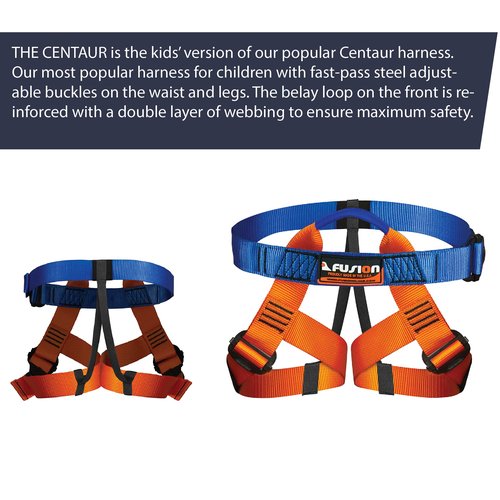 Fusion Adjustable Outdoor Strap Kit for Kids – Padded Belt with Leg Loops for Tree Adventures, Indoor Obstacle Play & Gear Attachment – Blue/Orange