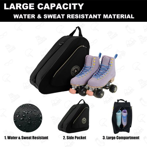 HEXIFUL Skate Bag for Ice, Inline, Roller & Quad Skates - Kids & Adults (Black/Gold)