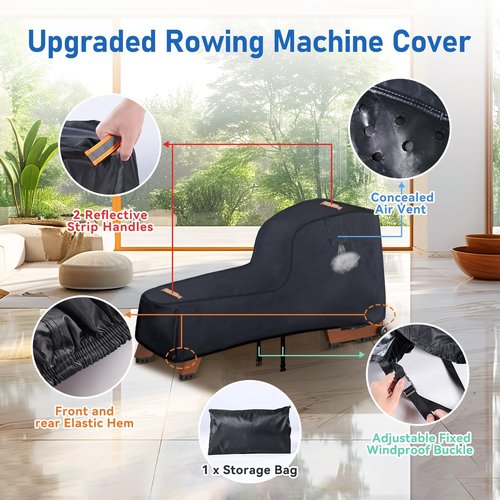 Rowing Machine Cover - 420D Heavy Duty Outdoor Protective Cover for Concept 2 Fitness Equipment With Waterproof Strip, Windproof Buckle, 2 Handles - Accessories Fit for Concept 2 Rower