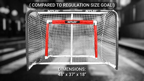 MyLec Deluxe Hockey Set, with 1 Hockey Goal, 2 43" Hockey Sticks & 1 Soft Ball, Sleeve Netting System, PVC Tubing Net, Lighweight & Durable, Enhanced Grip, Pre-Curved Mini Hockey Stick (Red/White)