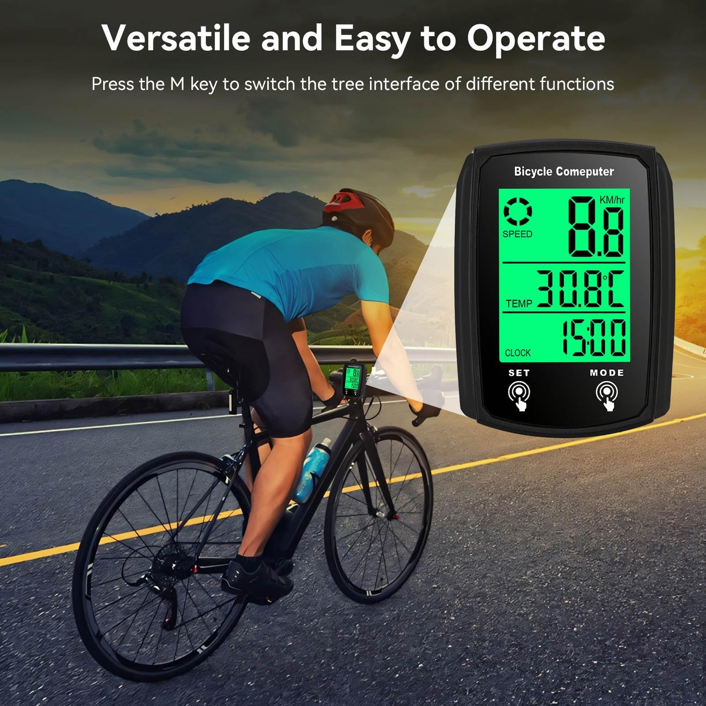 Bike Computer Wired, Bicycle Odometer Wired MPH KM/H Bike Speedometer Waterproof Bike Odometer with Touch Sensor Switch, Big Digital LCD Screen, Automatic Wake-up