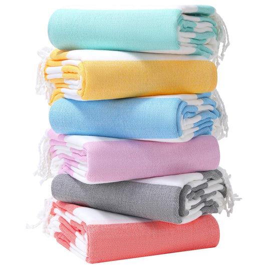 Genovega 6 Oversized Turkish Beach Bath Towel Set Bulk 74"x38" Extra Large Sand Free Quick Dry Swimming Camping Pool Clearance Towels Essentials Adult Multi Stripe Travel Blanket