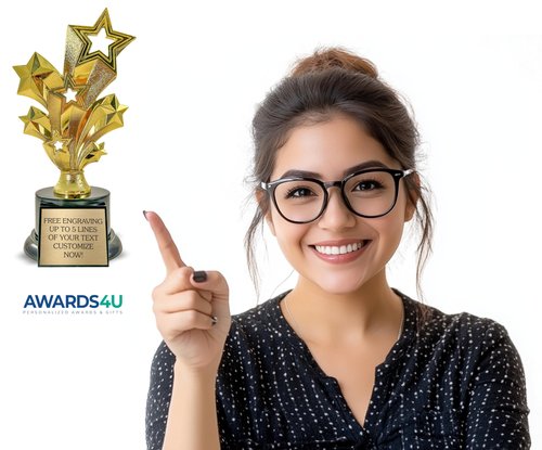 Awards4U Gold Star Trophy - 8 Inches Tall Rising Star Trophy Award with Custom Engraved Plate - Personalized Star Trophies for Employee, Sports, Students, and Achievement Recognition