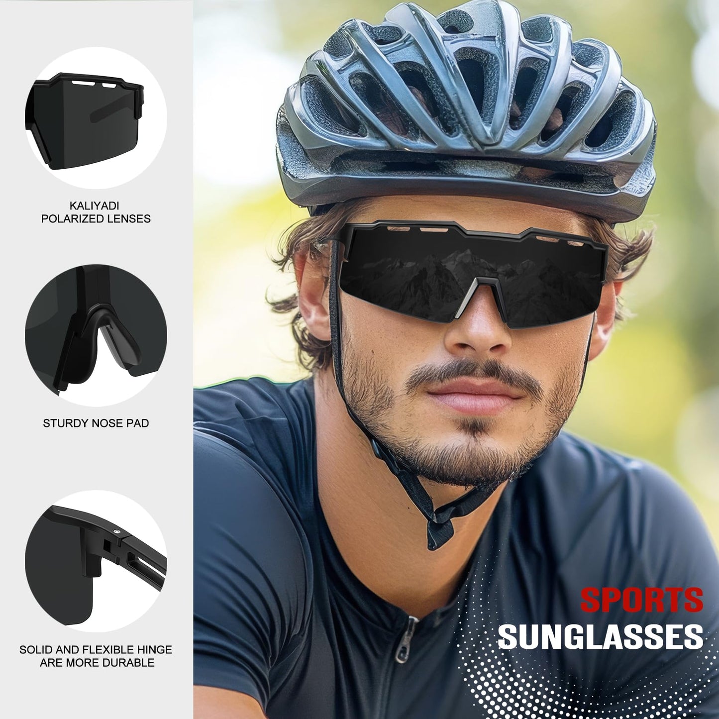 KALIYADI Polarized Sunglasses-Men Cycling Sunglasses: Sports Running Sun Glasses Men Women UV400 Golf Fishing Outdoor 3packs