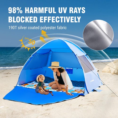 Pop Up Beach Tent for 4 Person with UPF 50+ Protection，Automatic Easy Setup Waterproof Beach Shade，Lightweight and Portable Beach Tent Sun Shelter - Dark Blue
