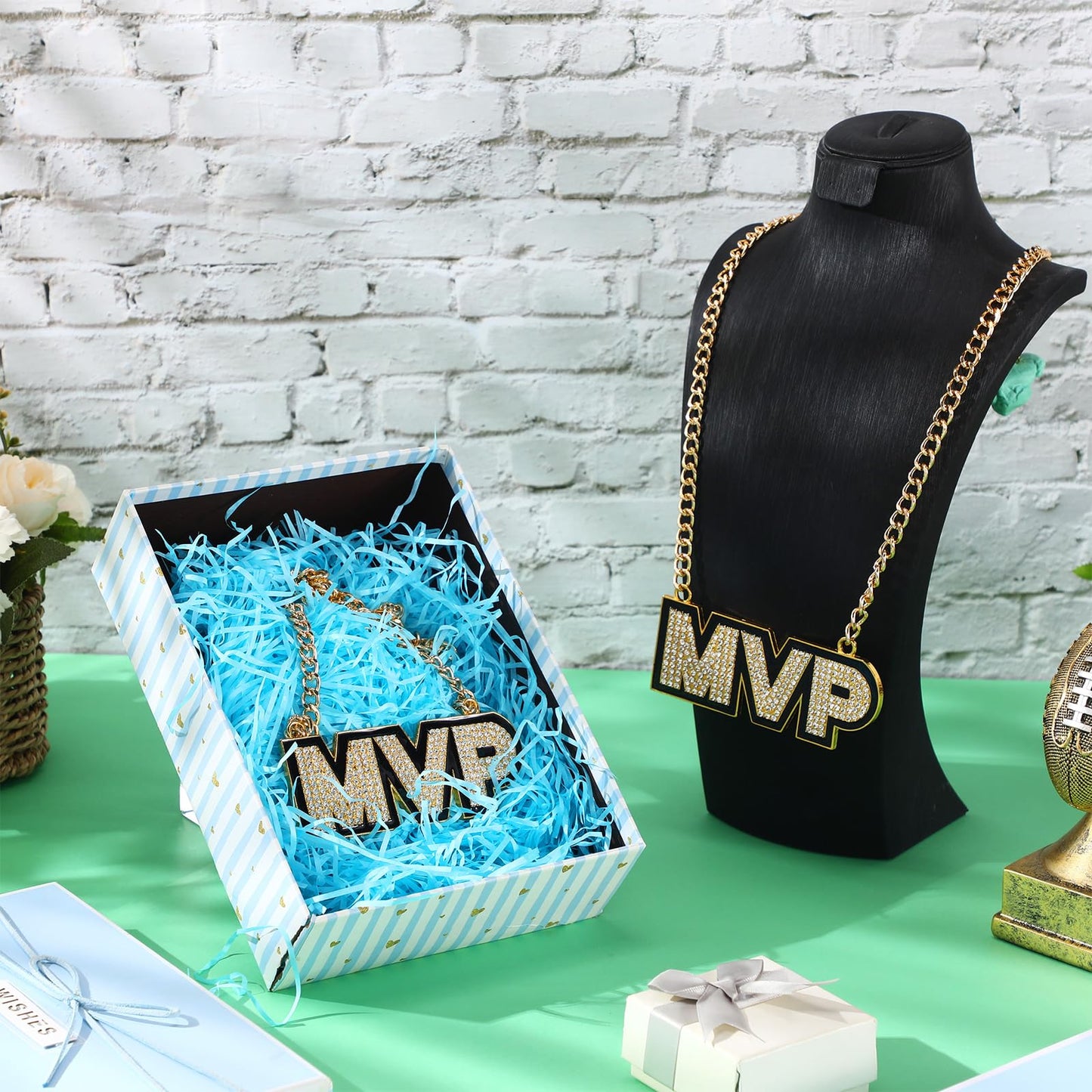 Loetere 2 Pcs MVP Chains Gold Champion Award Winner Prize Trophy Most Valuable Player Award Necklace for Adults Team Player Sports Football Soccer Baseball Softball Game Party Favor